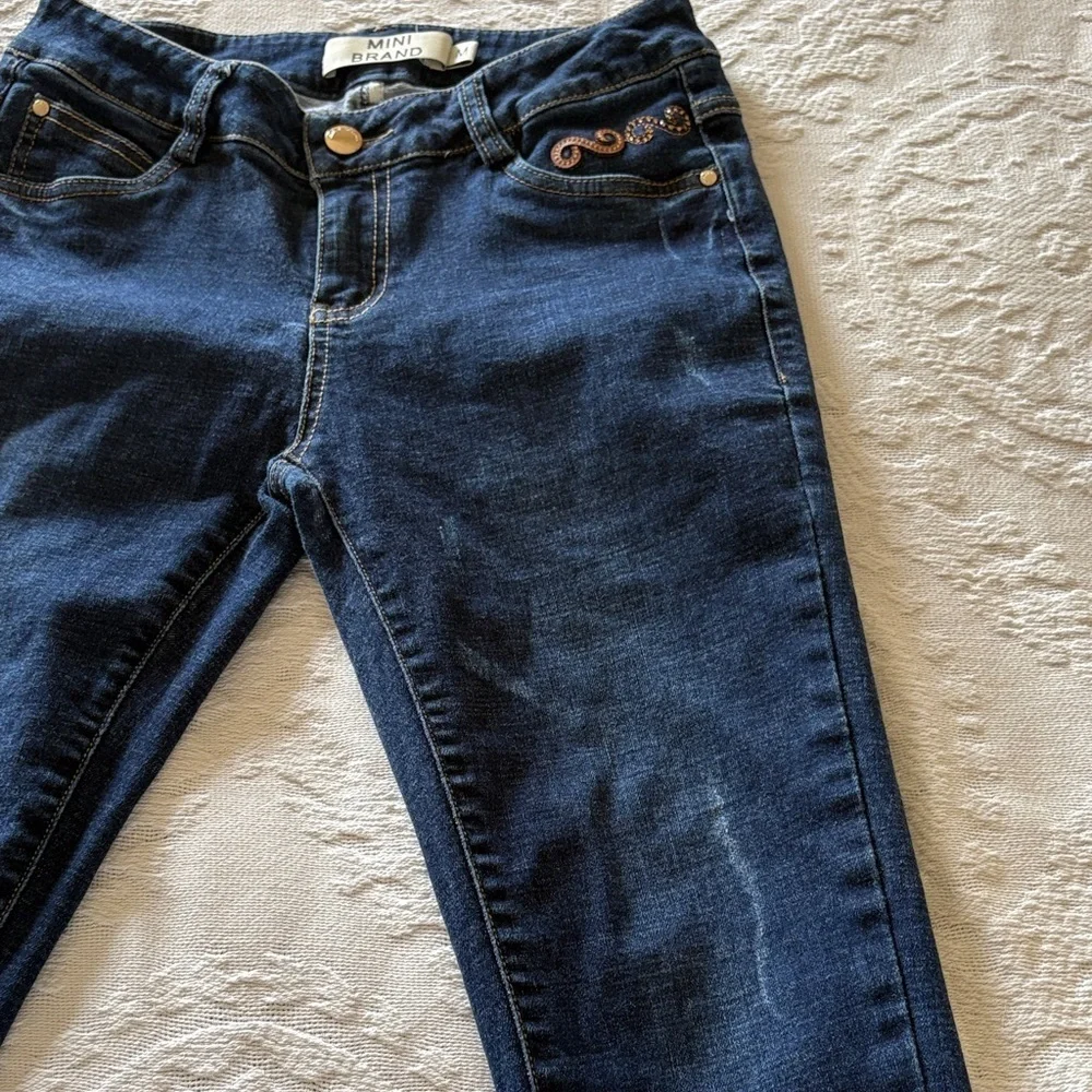 Mini Brand Womens Blue Skinny Ankle Jeans Leather Crystal Accents Gently Loved M - Picture 3 of 12